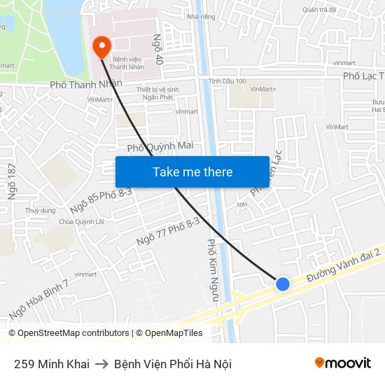 259 Minh Khai to Bệnh Viện Phổi Hà Nội map