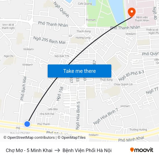 Chợ Mơ - 5 Minh Khai to Bệnh Viện Phổi Hà Nội map