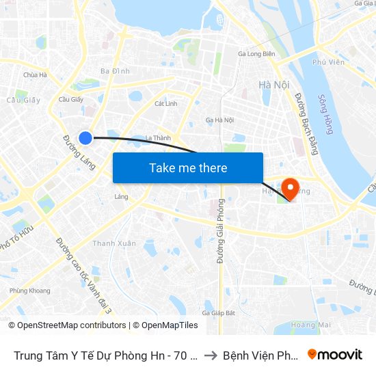 Trung Tâm Y Tế Dự Phòng Hn - 70 Nguyễn Chí Thanh to Bệnh Viện Phổi Hà Nội map