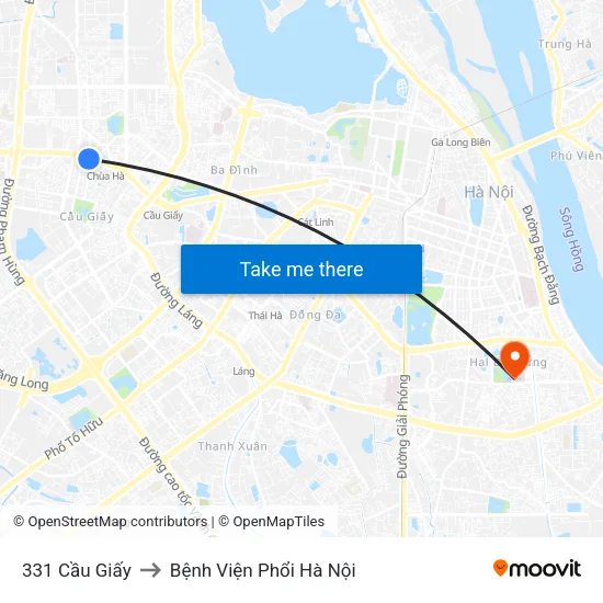 331 Cầu Giấy to Bệnh Viện Phổi Hà Nội map