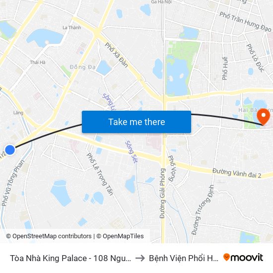 Tòa Nhà King Palace - 108 Nguyễn Trãi to Bệnh Viện Phổi Hà Nội map
