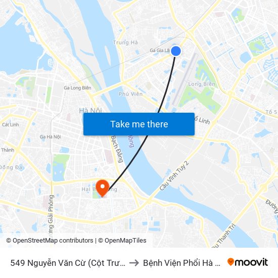 549 Nguyễn Văn Cừ (Cột Trước) to Bệnh Viện Phổi Hà Nội map