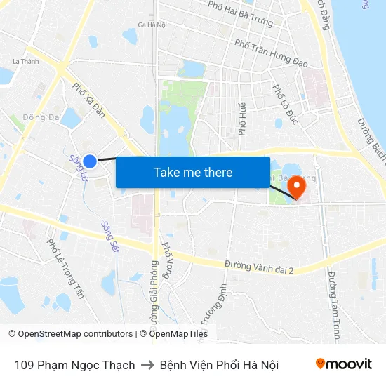 109 Phạm Ngọc Thạch to Bệnh Viện Phổi Hà Nội map