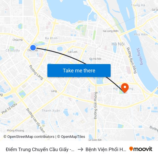 Điểm Trung Chuyển Cầu Giấy - Gtvt 01 to Bệnh Viện Phổi Hà Nội map