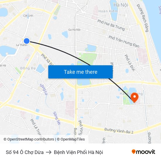 Số 94 Ô Chợ Dừa to Bệnh Viện Phổi Hà Nội map