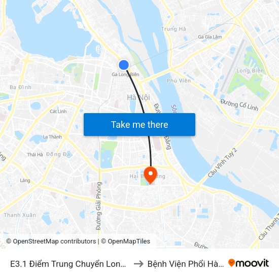 E3.1 Điểm Trung Chuyển Long Biên to Bệnh Viện Phổi Hà Nội map