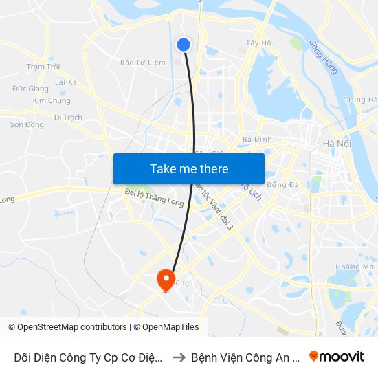 Đối Diện Công Ty Cp Cơ Điện Hn- Đường Đức Thắng to Bệnh Viện Công An Thành Phố Hà Nội map