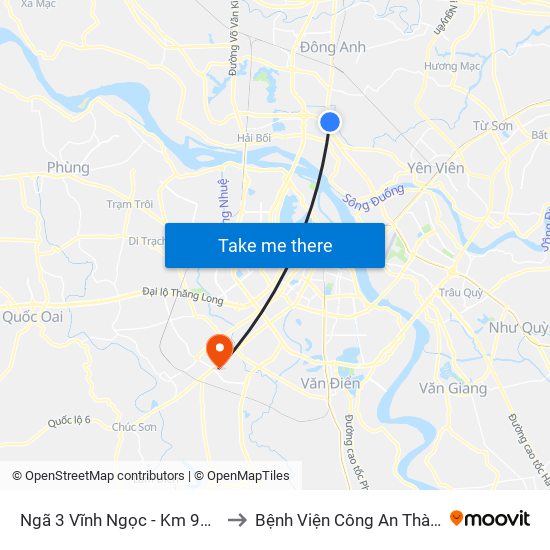 Ngã 3 Vĩnh Ngọc - Km 9+230 Quốc Lộ 3 to Bệnh Viện Công An Thành Phố Hà Nội map