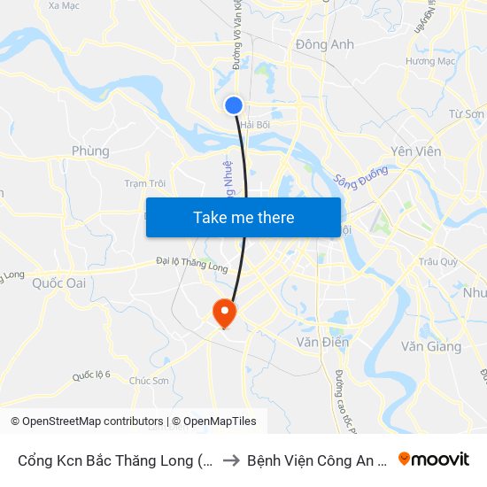 Cổng Kcn Bắc Thăng Long (Gần Cầu Vượt Bộ Hành) to Bệnh Viện Công An Thành Phố Hà Nội map