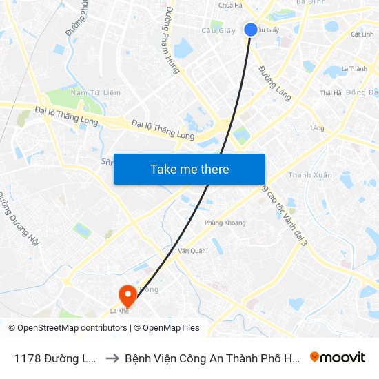 1178 Đường Láng to Bệnh Viện Công An Thành Phố Hà Nội map