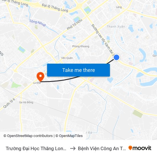 Trường Đại Học Thăng Long - Nghiêm Xuân Yêm to Bệnh Viện Công An Thành Phố Hà Nội map