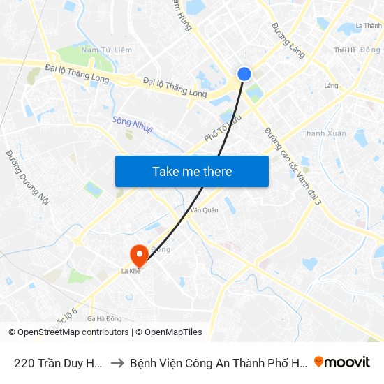 220 Trần Duy Hưng to Bệnh Viện Công An Thành Phố Hà Nội map