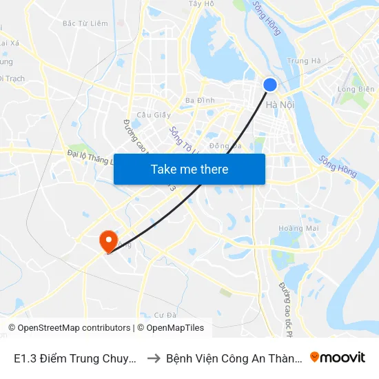 E1.3 Điểm Trung Chuyển Long Biên to Bệnh Viện Công An Thành Phố Hà Nội map