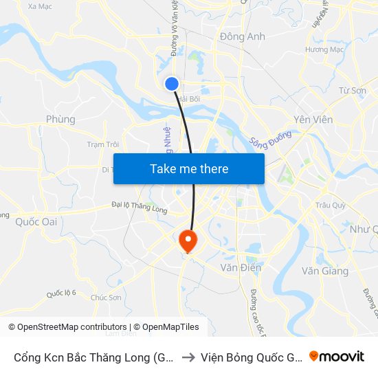 Cổng Kcn Bắc Thăng Long (Gần Cầu Vượt Bộ Hành) to Viện Bỏng Quốc Gia Lê Hữu Trác map