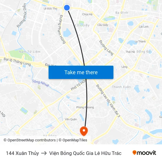 144 Xuân Thủy to Viện Bỏng Quốc Gia Lê Hữu Trác map