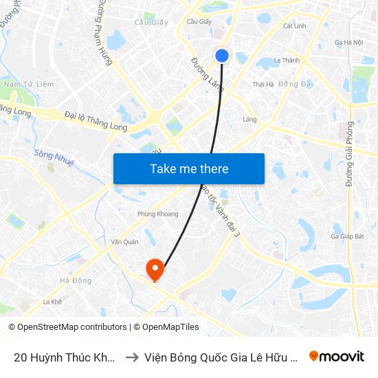 20 Huỳnh Thúc Kháng to Viện Bỏng Quốc Gia Lê Hữu Trác map