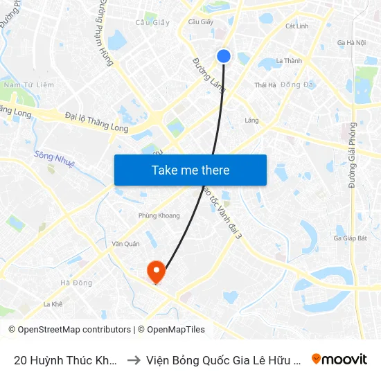 20 Huỳnh Thúc Kháng to Viện Bỏng Quốc Gia Lê Hữu Trác map