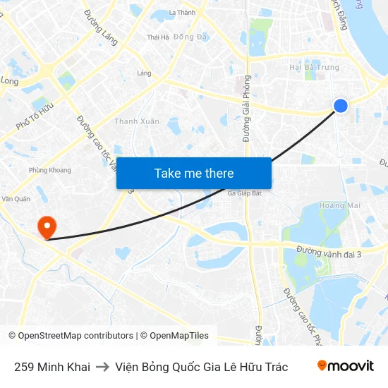 259 Minh Khai to Viện Bỏng Quốc Gia Lê Hữu Trác map