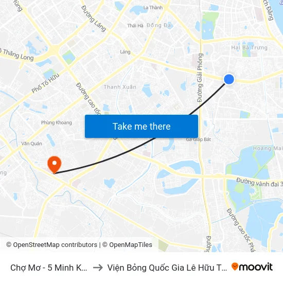 Chợ Mơ - 5 Minh Khai to Viện Bỏng Quốc Gia Lê Hữu Trác map