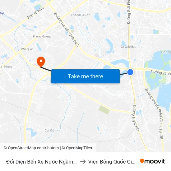 Đối Diện Bến Xe Nước Ngầm Hà Nội - Ngọc Hồi to Viện Bỏng Quốc Gia Lê Hữu Trác map