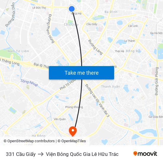 331 Cầu Giấy to Viện Bỏng Quốc Gia Lê Hữu Trác map