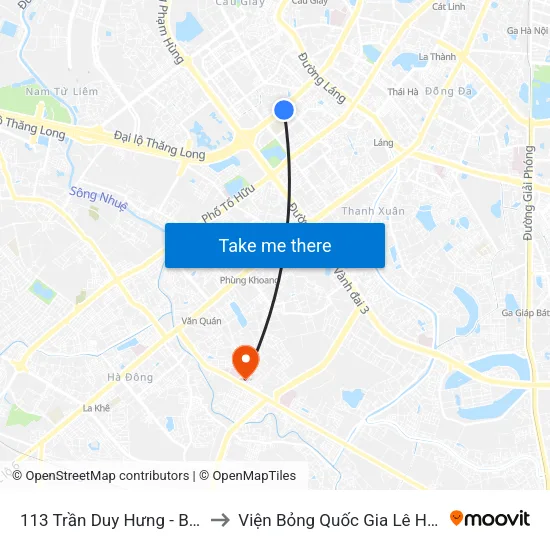 113 Trần Duy Hưng - Bộ Khcn to Viện Bỏng Quốc Gia Lê Hữu Trác map