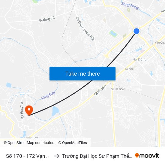 Số 170 - 172 Vạn Phúc - Hà Đông to Trường Đại Học Sư Phạm Thể Dục Thể Thao Hà Nội map