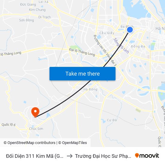 Đối Diện 311 Kim Mã (Gần Ngã 4 Kim Mã - Vạn Bảo) to Trường Đại Học Sư Phạm Thể Dục Thể Thao Hà Nội map