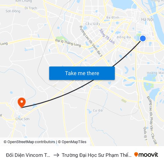Đối Diện Vincom Tower - Bà Triệu to Trường Đại Học Sư Phạm Thể Dục Thể Thao Hà Nội map