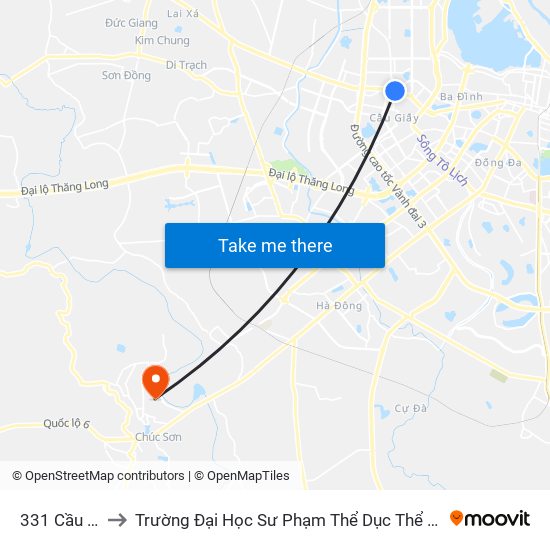 331 Cầu Giấy to Trường Đại Học Sư Phạm Thể Dục Thể Thao Hà Nội map