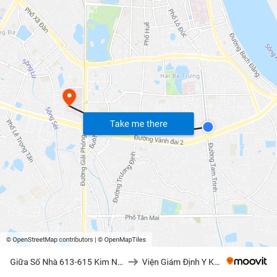 Giữa Số Nhà 613-615 Kim Ngưu to Viện Giám Định Y Khoa map