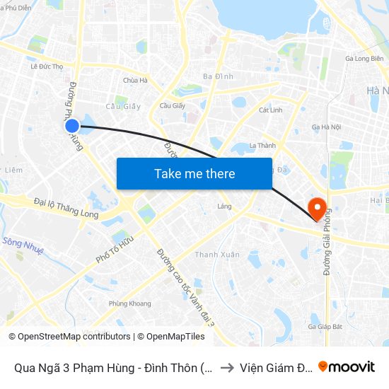 Qua Ngã 3 Phạm Hùng - Đình Thôn (Hướng Đi Phạm Văn Đồng) to Viện Giám Định Y Khoa map