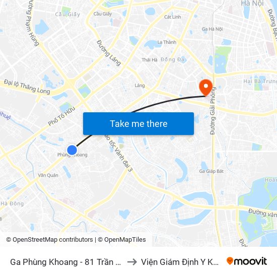 Ga Phùng Khoang - 81 Trần Phú to Viện Giám Định Y Khoa map