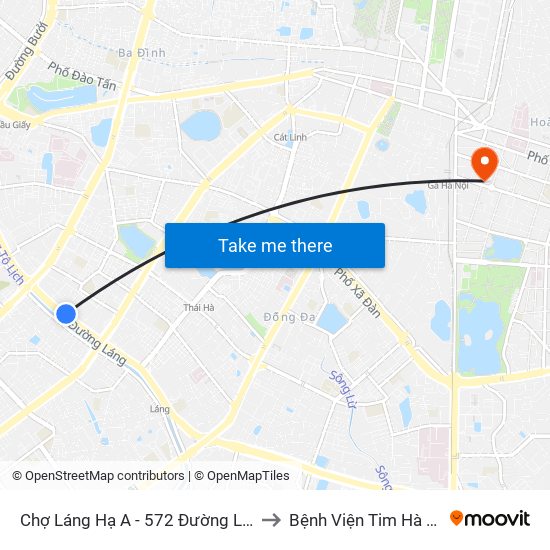 Chợ Láng Hạ A - 572 Đường Láng to Bệnh Viện Tim Hà Nội map