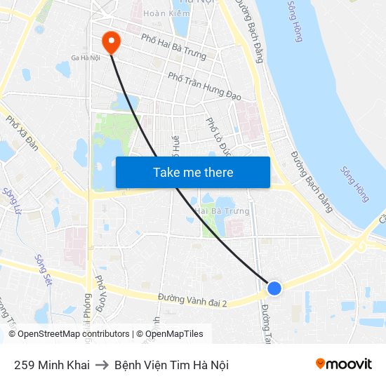 259 Minh Khai to Bệnh Viện Tim Hà Nội map