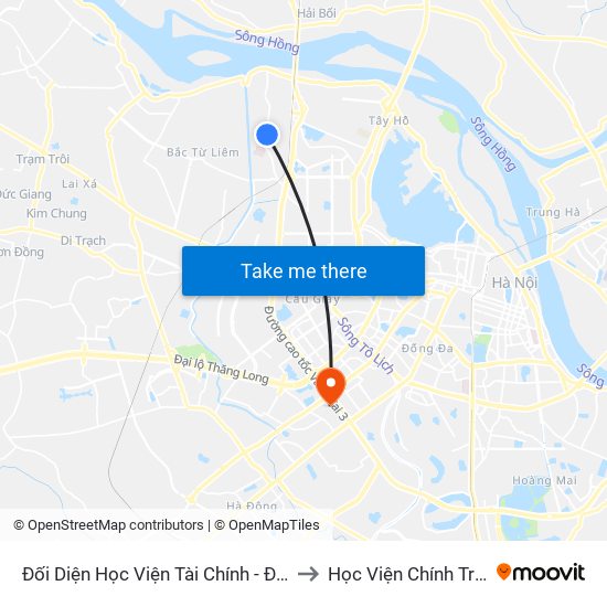 Đối Diện Học Viện Tài Chính - Đường Đức Thắng to Học Viện Chính Trị Khu Vực I map