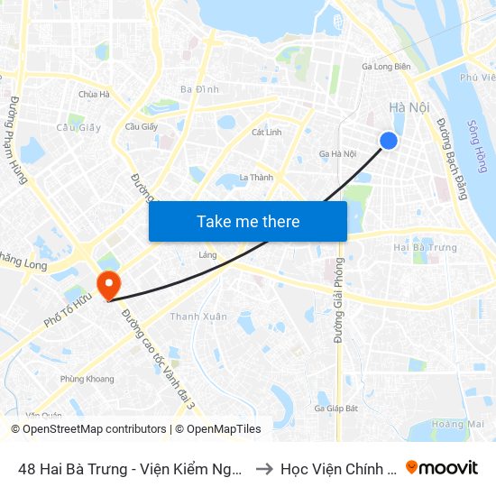 48 Hai Bà Trưng - Viện Kiểm Nghiệm Thuốc Trung Ương to Học Viện Chính Trị Khu Vực I map