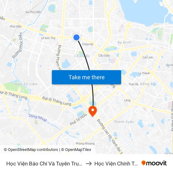 Học Viện Báo Chí Và Tuyên Truyền - 36 Xuân Thủy to Học Viện Chính Trị Khu Vực I map