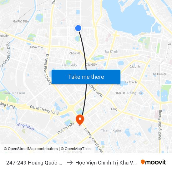 247-249 Hoàng Quốc Việt to Học Viện Chính Trị Khu Vực I map