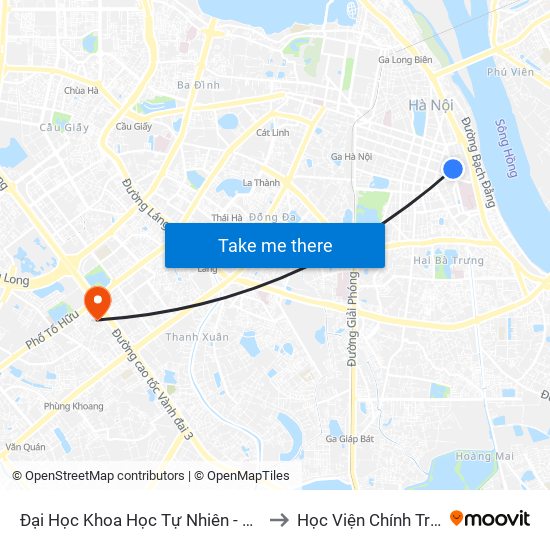 Đại Học Khoa Học Tự Nhiên - 19 Lê Thánh Tông to Học Viện Chính Trị Khu Vực I map