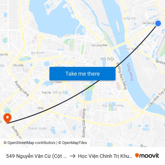 549 Nguyễn Văn Cừ (Cột Trước) to Học Viện Chính Trị Khu Vực I map