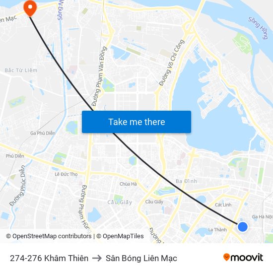 274-276 Khâm Thiên to Sân Bóng Liên Mạc map