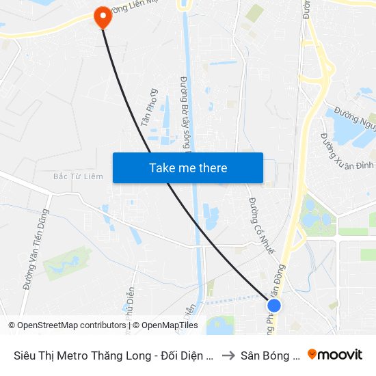 Siêu Thị Metro Thăng Long - Đối Diện Ngõ 599 Phạm Văn Đồng to Sân Bóng Liên Mạc map