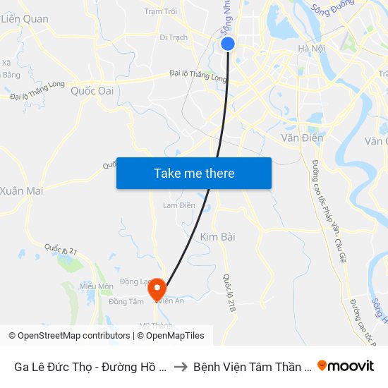 Ga Lê Đức Thọ - Đường Hồ Tùng Mậu to Bệnh Viện Tâm Thần Mỹ Đức map