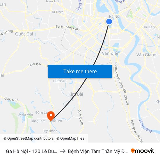 Ga Hà Nội - 120 Lê Duẩn to Bệnh Viện Tâm Thần Mỹ Đức map