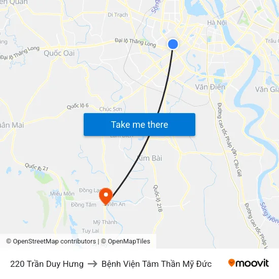 220 Trần Duy Hưng to Bệnh Viện Tâm Thần Mỹ Đức map