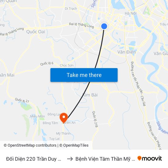 Đối Diện 220 Trần Duy Hưng to Bệnh Viện Tâm Thần Mỹ Đức map