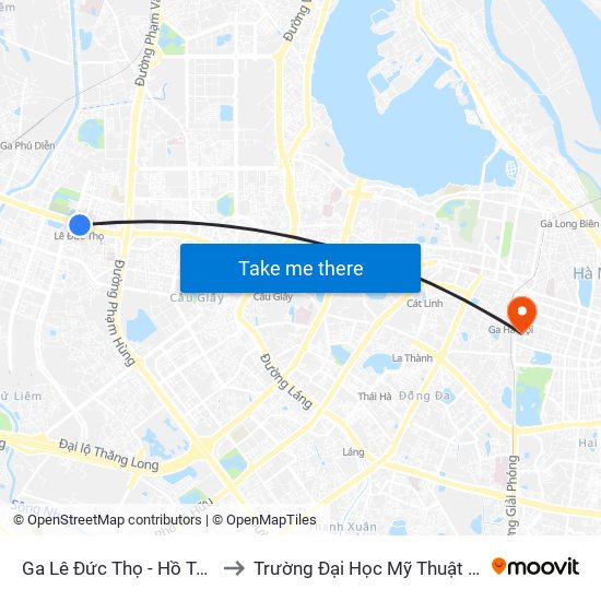 Ga Lê Đức Thọ - Hồ Tùng Mậu to Trường Đại Học Mỹ Thuật Việt Nam map