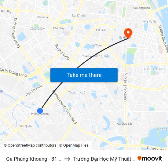 Ga Phùng Khoang - 81 Trần Phú to Trường Đại Học Mỹ Thuật Việt Nam map