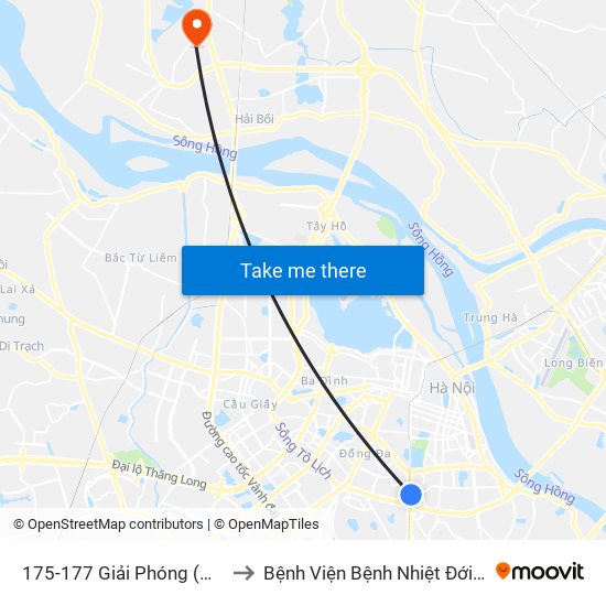 175-177 Giải Phóng (Ngã 3 Lê Thanh Nghị) to Bệnh Viện Bệnh Nhiệt Đới Trung Ương (Cơ Sở 2) map